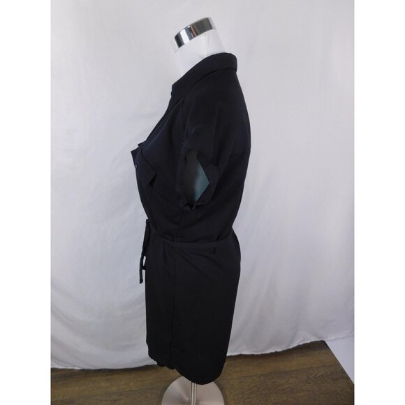 Express Dress Womens Medium Black Button Front Shirt Dress Belted Short Sleeve - Picture 5 of 12